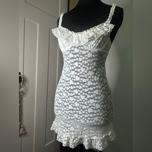 Victoria's Secret Lacie Cream Lace Heart Cami Slip Wedding Coquette Honeymoon